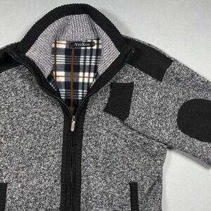 YeoKou Mens Cashmere Wool Blend Full Zip Fleece Lined Cardigan Sweater Large‎